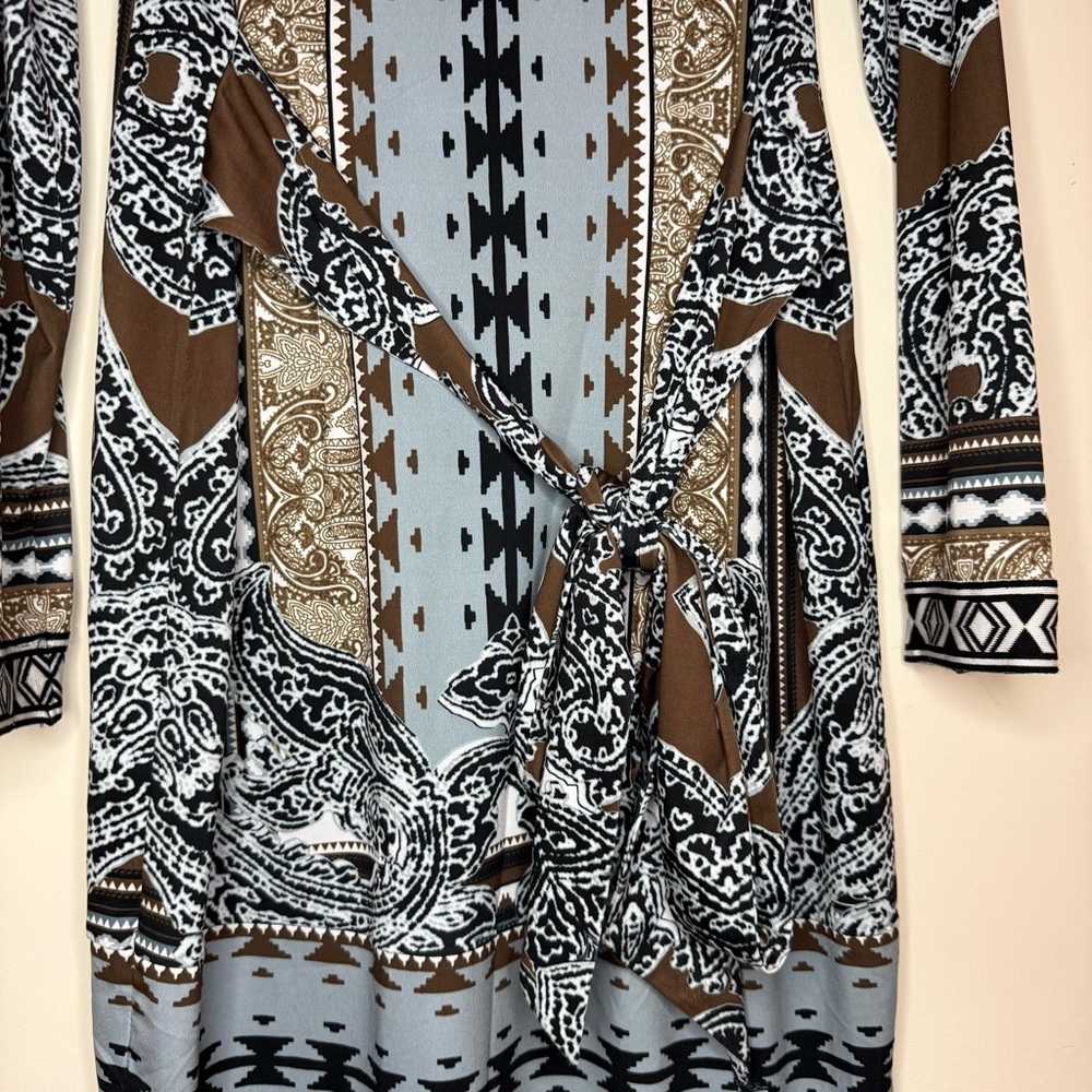 HALE BOB Designer Blue Bohemian Aztec Paisley Printed Longsleeve Midi Dress - Picture 9 of 11